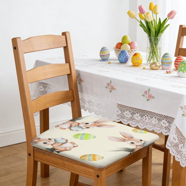 Costeam Housse de Chaise Demi-Enveloppement Quatre Saisons avec Décor de Pâques, Housse de Protection Extensible pour Chaise de Pâques