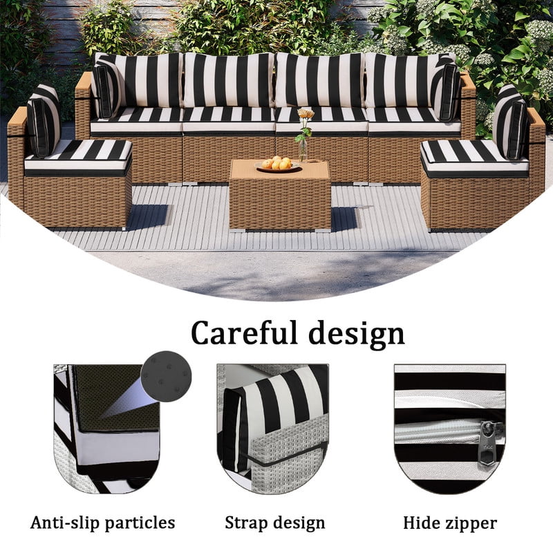 14 Pieces Outdoor Replacement Sectional Cushions Set, Waterproof patio furniture cushions For Outdoor Furniture, 4in thick outdoor couch cushions For 6 Seat（Black white）
