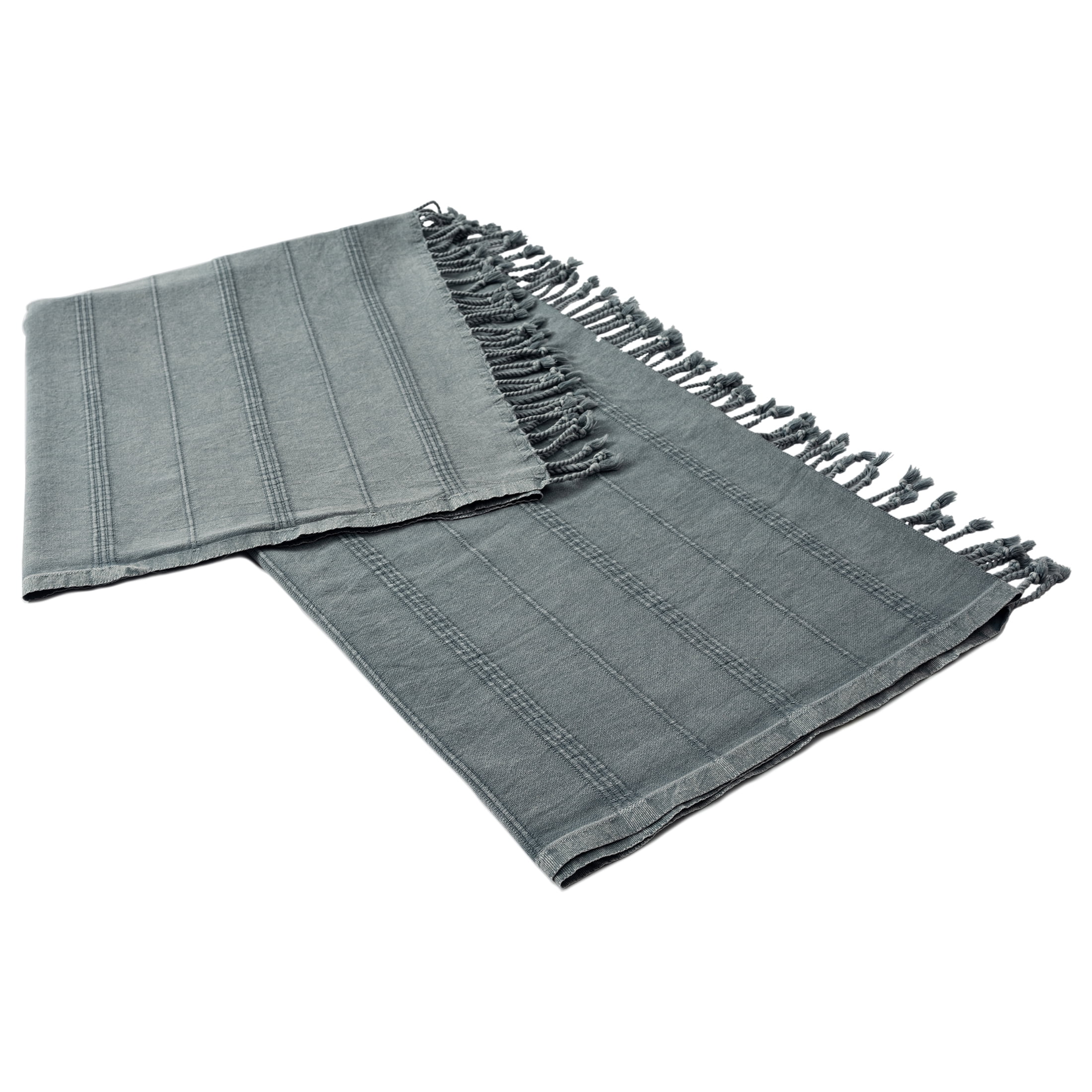Ox Bay Sarra Bluish Gray Striped Fringed Ultra-Soft Turkish Cotton Reversible Throw Blanket, 50" x 60"