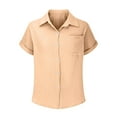 thumbnail image 4 of Womens Cotton Linen Dressy Blouses, Short Sleeve Shirts for Women Summer Lightweight Casual Solid Color Button Down Lapel T-Shirts with Pockets, 4 of 5