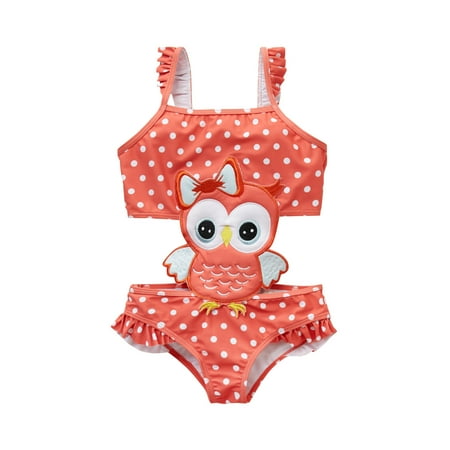 

VALSEEL Toddler Baby Girls Summer Cute Cartoon Animal Polka Dots Stripe Print One-piece Swimsuit
