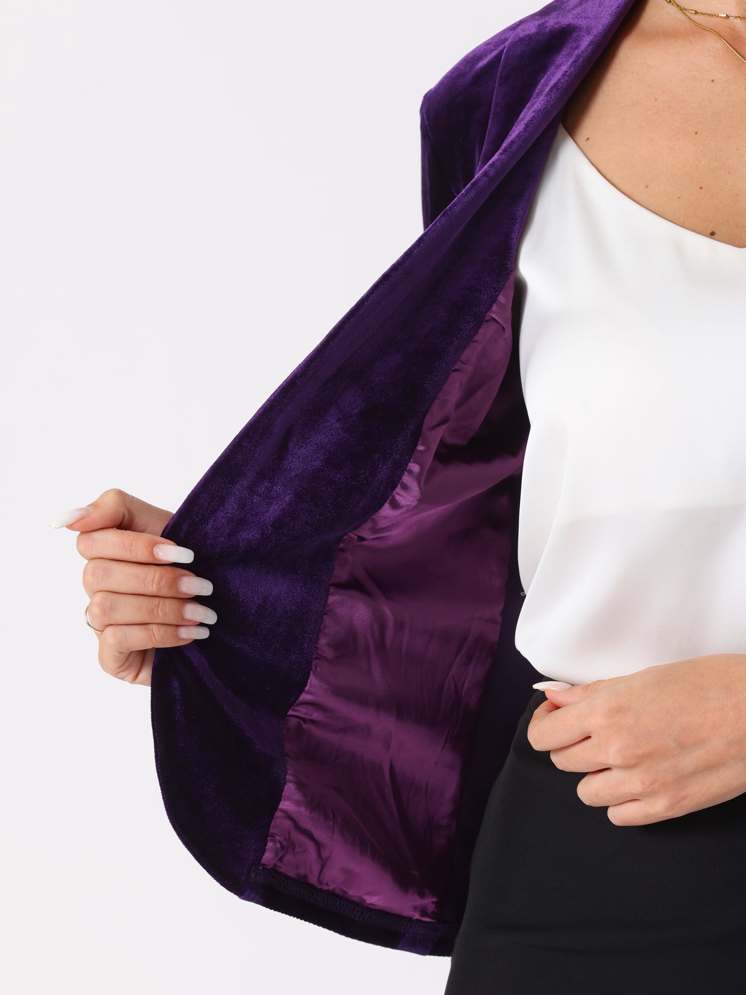 DARING DIVA Women's Velvet Shawl Lapel Collar Open Front Cardigans S Purple