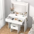 thumbnail image 3 of VECELO Vanity Desk Set with Stool, Makeup Vanity Table with Drawers & LED Lighted Mirror & Power Outlet, Storage Stool, 3 Lighting Modes Brightness Adjustable for Bedroom, White, 3 of 10