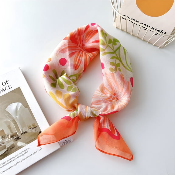 TELOLY Fashion Scarves Lightweight Women's Cotton and Linen Small Scarf Silk Scarf Literature and Fashion Temperament Flowers and Petals Neckerchief Hair Band Decorative
