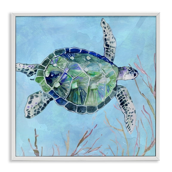 Stupell Industries Traditional Speckled Sea Tortoise Deep Sea Aquatic Animal White Framed Giclee Art, 17 x 17, by Carol Robinson