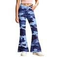thumbnail image 2 of Spazoro Girls Flare Pants with Pockets, Button Closure Lightweight Relaxed Fit Camouflage Print Retro Bell‑Bottom Trousers for Street Daily Wear Blue Size 13-14, 2 of 7