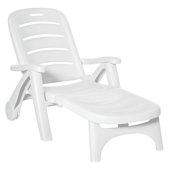 Outdoor Chaise Lounge Chair, Folding Beach Pool Chair, 5 Adjustable Positions, Waterproof, White