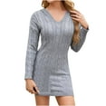 thumbnail image 2 of Meichang Cable Knit Sweater Dress for Women V Neck Long Sleeve Slim Fit Bodycon Mini Dresses Casual Fall Winter Soft Cocktail Party Pencil Short Dress, 2 of 4