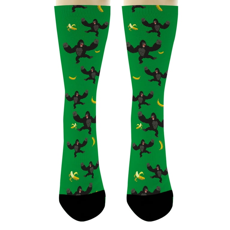 ThisWear Gorilla Gifts Gorilla and Banana Socks Jungle Socks Gorilla Themed  Gifts 2-Pairs Novelty Crew Socks 