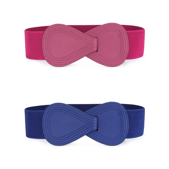 INSPIRE CHIC 2Pcs Women 8-Shaped Interlock Buckle Waistband Stretchy Elastic Belts