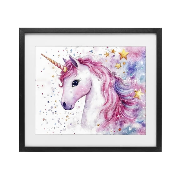Stupell Industries Bohemian Pink Mane Unicorn with Stars Black Framed Print Under Glass, 16 x 13, by Creative Studio