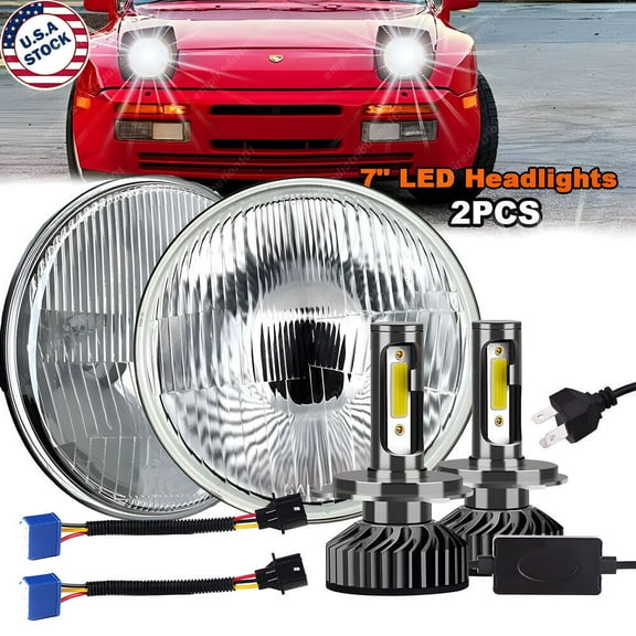 For Porsche 944 1983-1991 Pair 7" inch Round LED Headlights Hi-Low Beam H4 9003