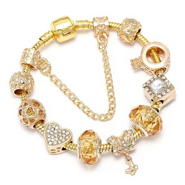 PULSERAS CON ABALORIOS de corazón de cristal para mujer, cadena de serpiente de Color dorado, regalo de joyería para el Día de San Valentín, 2022 Fivean unisex