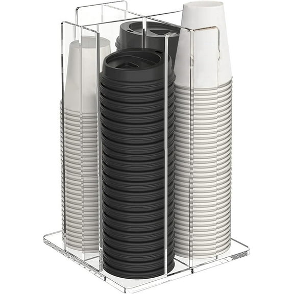 Cup and Lid Holder, Coffee Cup Dispenser, Acrylic Cup Storage Organizer, Disposable Paper Cup Storage Holder with 4 Compartments for Countertop Coffee Station Bar Restaurant, Clear