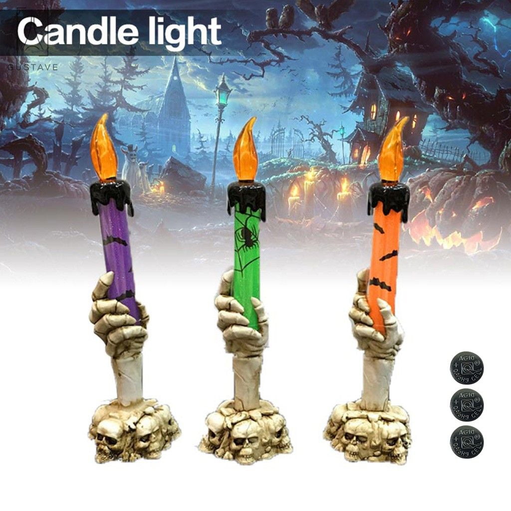 Gustave 3 Pack Halloween Candle Light LED Ghost Skull Hand Candelabra