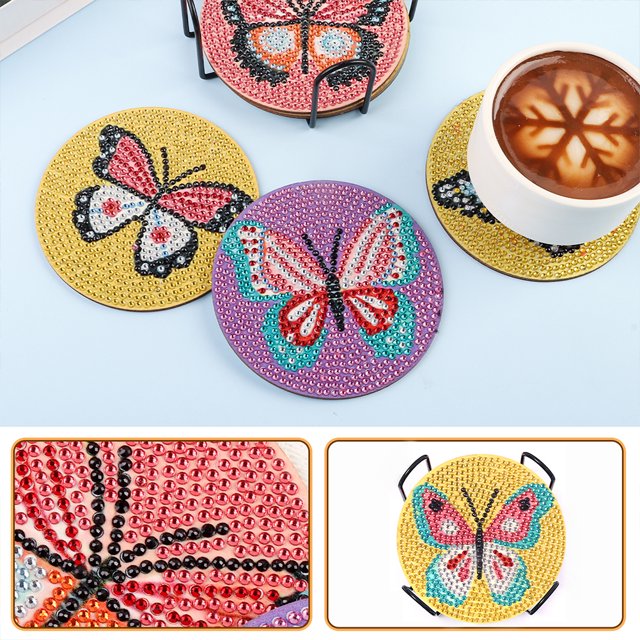 Cuadros Decorativos Juego de posavasos de bricolaje Mariposa 6pcs Pinturas de diamantes Posavasos Kit Proud Rainbow Logo DQrwqpou embutido en tela