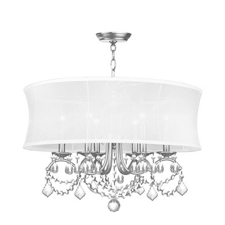 

Chandeliers 6 Light With Off White Silk Shimmer Shade Brushed Nickel size 24 in 360 Watts - World of Crystal