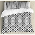 thumbnail image 1 of Geometric Duvet Cover Set King Size, Abstract Digitally Generated Pattern of Diagonal Lines and Squares, Decorative 3 Piece Bedding Set with 2 Pillow Shams, Charcoal Grey and White, by Ambesonne, 1 of 3