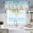 thumbnail image 2 of Kitchen Valances for Window, Blue Oceans Brown Beach Light Filtering Rod Pocket Valance Curtain, Sea Stars Shells Short Curtains Window Topper for Bedroom Bathroom Living Room 42x18in, 2 of 9