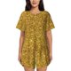 thumbnail image 1 of Balery Gold Glitter Conjunto de Pijama para Mujer con Estampado, Dos Piezas de Manga Corta y Shorts, Ropa de Dormir Suave con Cuello Redondo y Bolsillos-3X-Large, 1 of 6