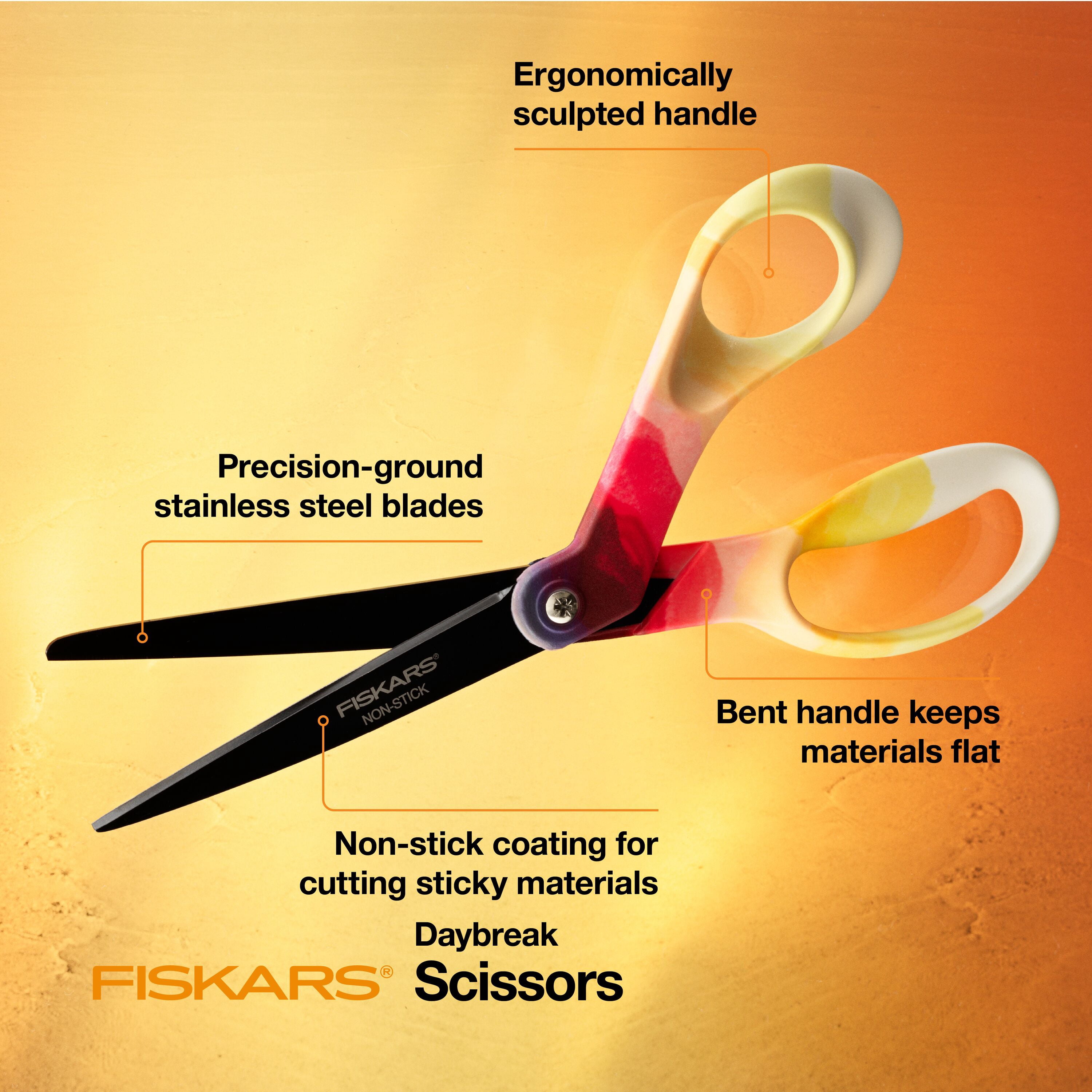 Ciseaux Fiskars 8 Pouces Lame Anti-adhésive - Poignée Ergonomique - Neuf Sous Blister - Pour Gauchers Et Droitiers