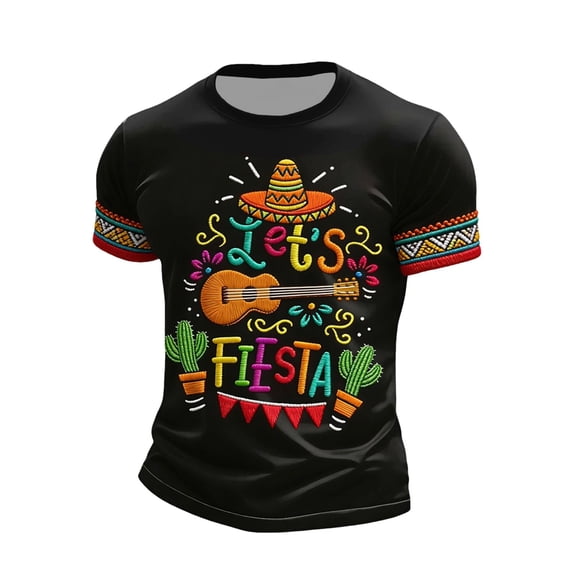 CONZONE Cinco De Mayo Mens T-Shirts Short Sleeve T Shirts for Men Crew Neck Let's Fiesta Graphic Mexican May 5Th Tee Tops