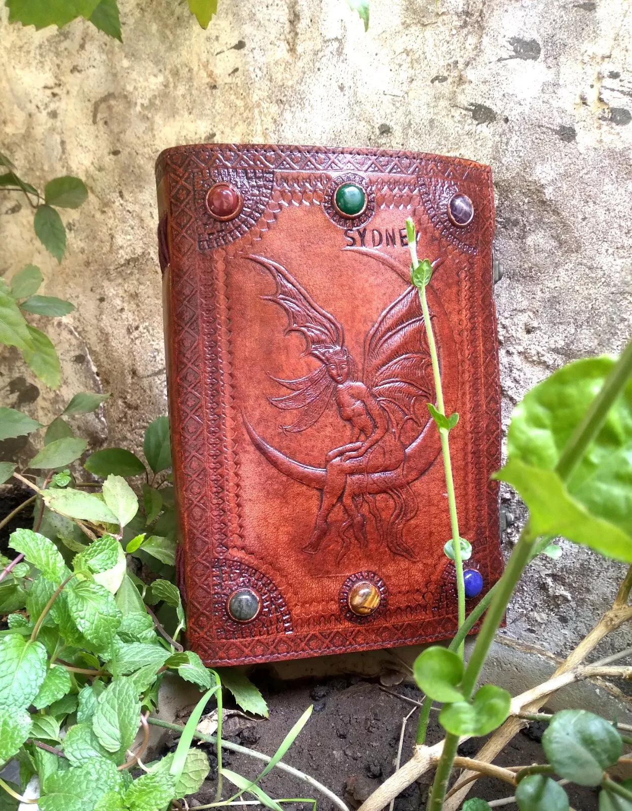 Handcrafted Embossed Witch Design Vintage Leather Bound Journal Seven Stone Grimoire Diary Blank Notebook For Men & Women
