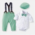 thumbnail image 2 of Xudanell Toddler Outfits for Boys Gentle Romper Suspenders Pants Set with Hat Baby Birthday Boy Suit Green 3-6 Months, 2 of 9