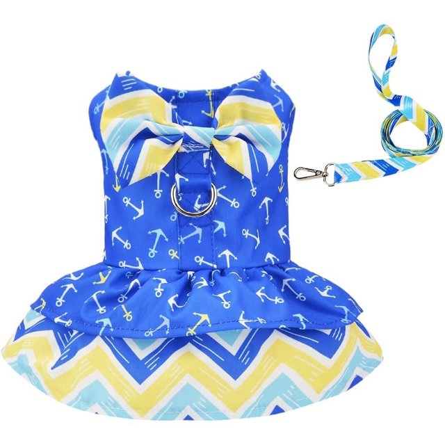 Vestido de arnés para perro con juego de correa, vestido de princesa para perro pequeño, vestidos de cachorro de lunares con anillo en D, ropa para mascotas, trajes para perros, ropa para gatos,