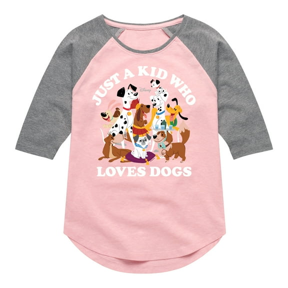 Disney Classics - Cats & Dogs - Just A Kid Who Loves Dogs - Toddler And Youth Girls Raglan Graphic T-Shirt