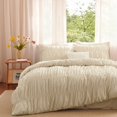 thumbnail image 1 of Nayoroom 3 Pieces Beige Ruched Duvet Cover Set Bed Set Boho Shabby Chic Bedding Set for Bedroom Soft Fluffy Ruffle Comforter Cover Set with Pillowcases,Full Size, 1 of 5