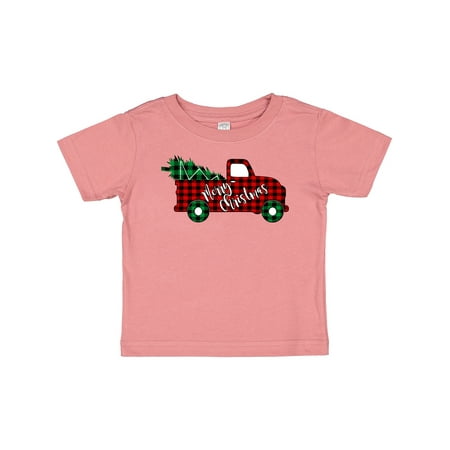 

Inktastic Merry Christmas Red Buffalo Plaid Truck with Tree Gift Baby Boy or Baby Girl T-Shirt