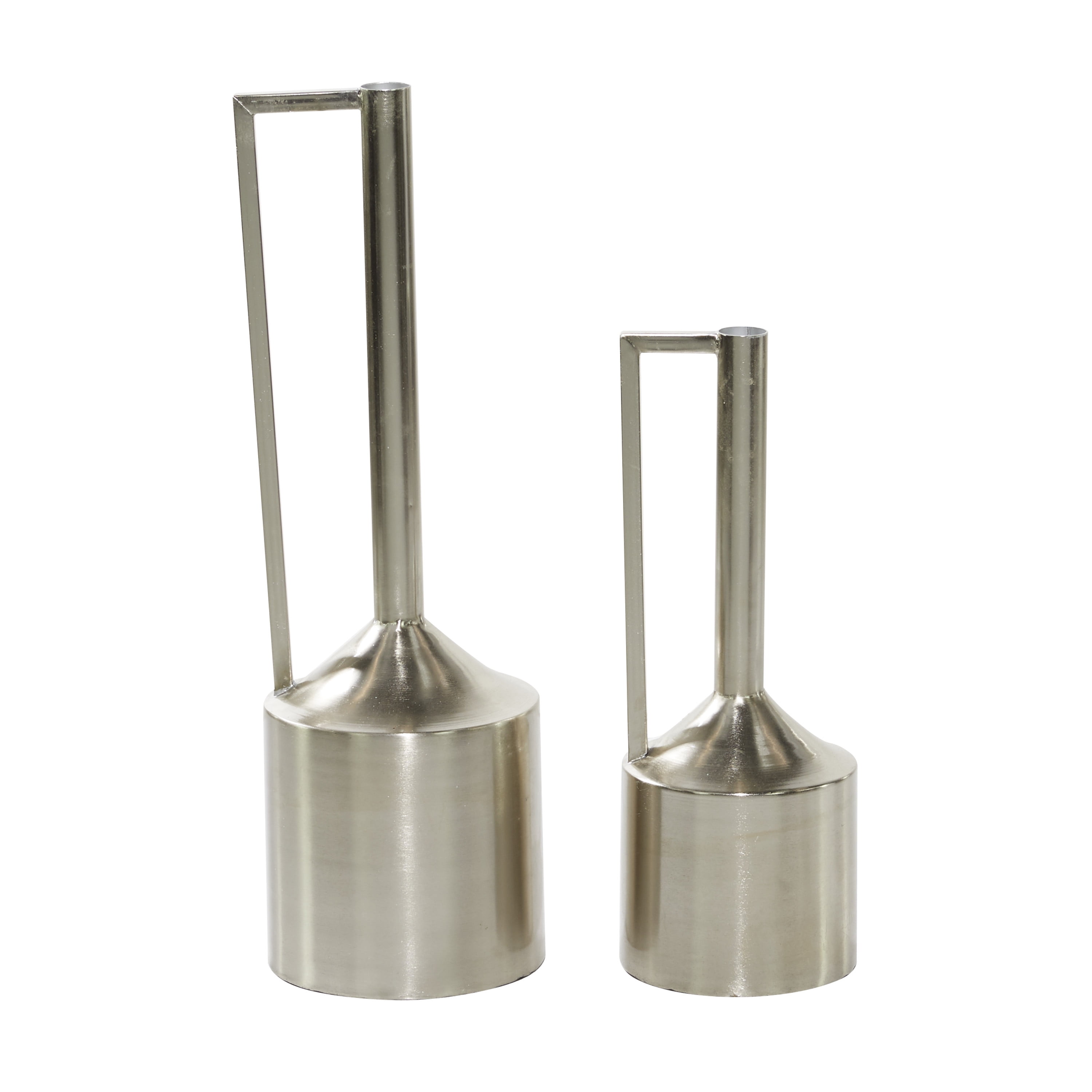 DecMode 16", 22"H Silver Metal Vase with Handles, Set of 2