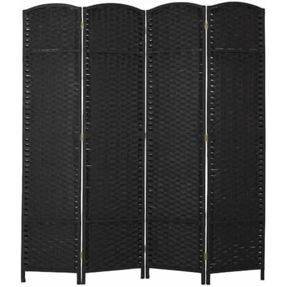 4 Panel Room Divider Freestanding Partition Room Dividers and Folding Privacy Screens Indoor and Outdoor Wood Frame Partition Waterproof Wall Divider Metal Hinge, Black