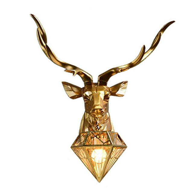 Injueey Modern Deer Head Wall Lamp Animal Gold Elk Sconce for Loft Corridor Lounge Iluminación y accesorios