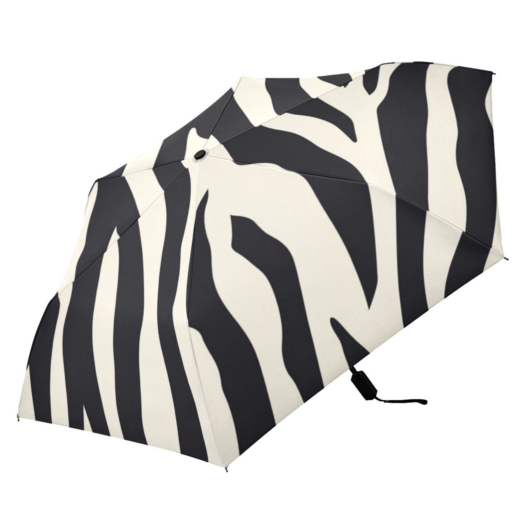Black White Abstract Zebras Pattern All Weather Umbrella Triple Folding Parasol 6 Ribs UV Protection Portable