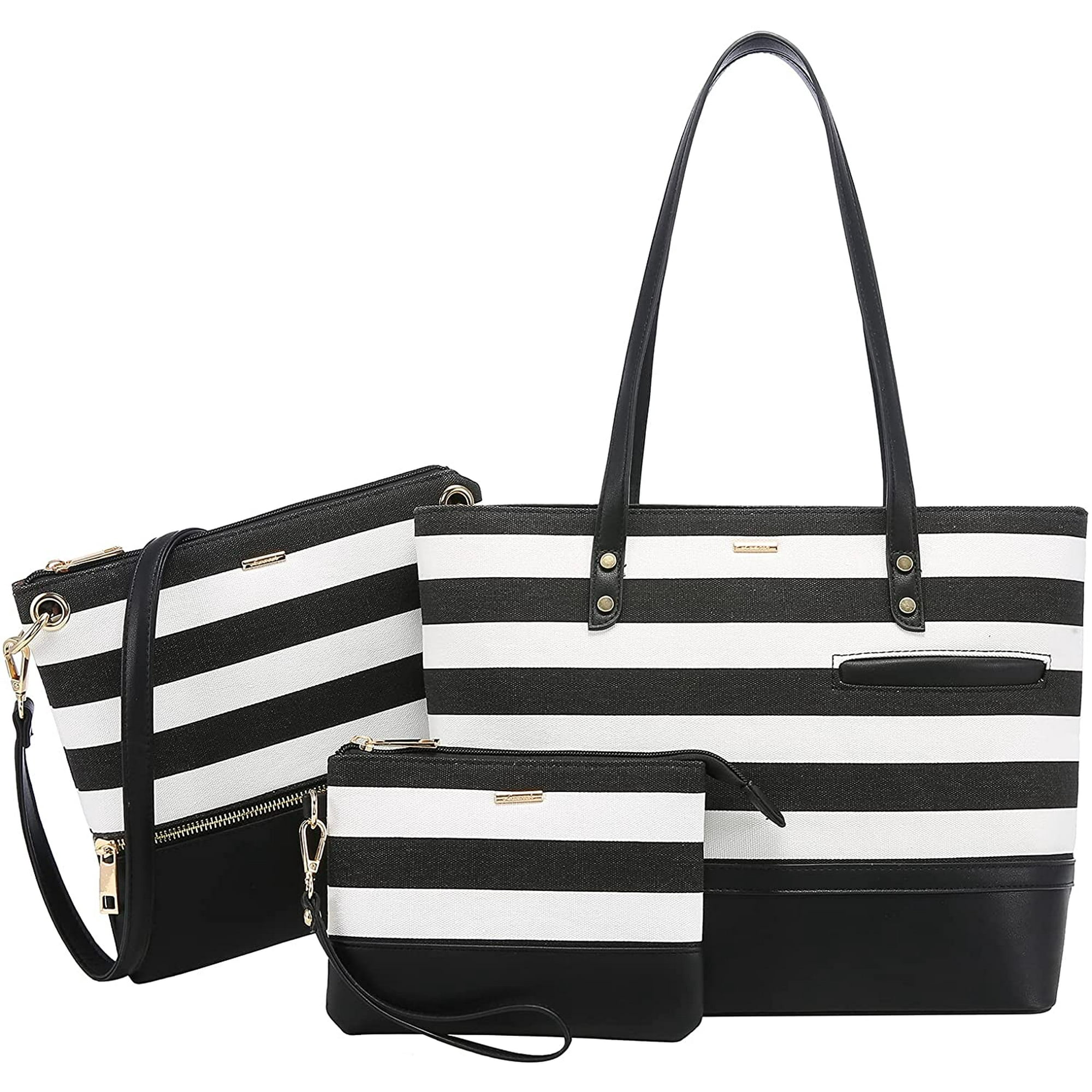 Womens Purses Satchel Handbags Shoulder Hobo Tote Bag Top Handle Crossbody 3pcs Purse Set Stripes Style
