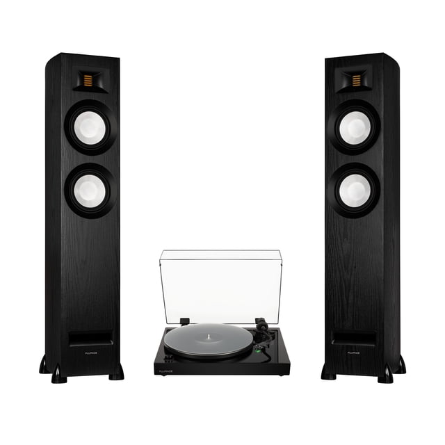Fluance RT81+ Vinyl Turntable Record Player, Audio Technica VM95E Cartridge, Acrylic Mat and Ri91 Powered Floorstanding Speakers