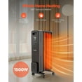 thumbnail image 2 of VEVOR Electric Oil Filled Radiator, 1500W Radiant Space Heater with Dual U-shaped Heating Tubes, Over-Heat Protections,3 Heat Settings,24h Timer, Flexible Casters, Remote Control for Indoor,Black, 2 of 9