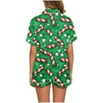 thumbnail image 3 of VBTAPA Womens Silk Satin Pajamas Set Matching Christmas Pajamas 2 Piece Short Sleeve Button Down Pj Loungewear Set with Pockets Multicolor#26 S, 3 of 8