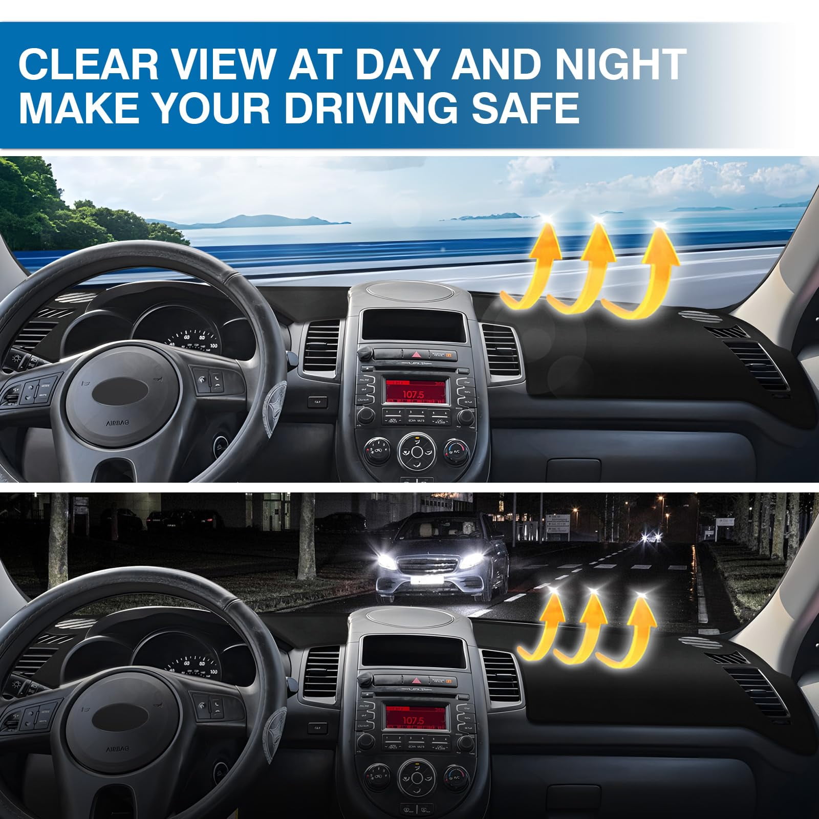 GUANGHUI Car Dash Cover, Dash Carpet Polyester Non-Slip Dash Protector Interior Accessories,Custom Fit Dash Mat No Glare Black