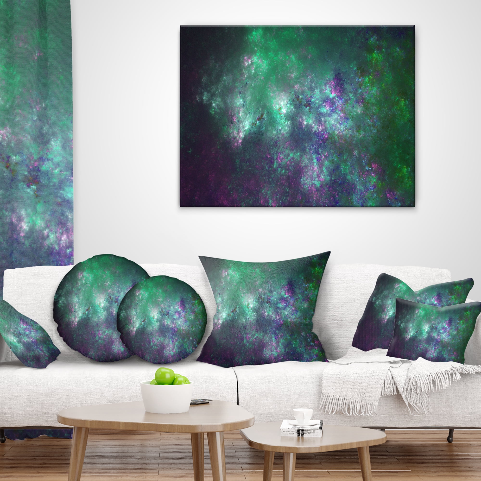 Designart Green Starry Fractal Sky - Abstract Throw Pillow - 12x20