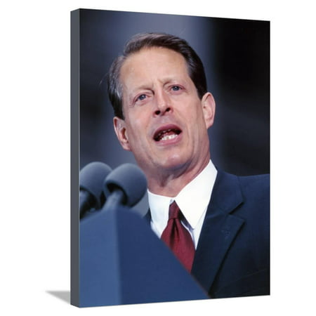 Al Gore Delivering a Speech wearing a Black Suit and A Red Tie Stretched Canvas Print Wall Art By Movie Star (Al Gore Best Speech)