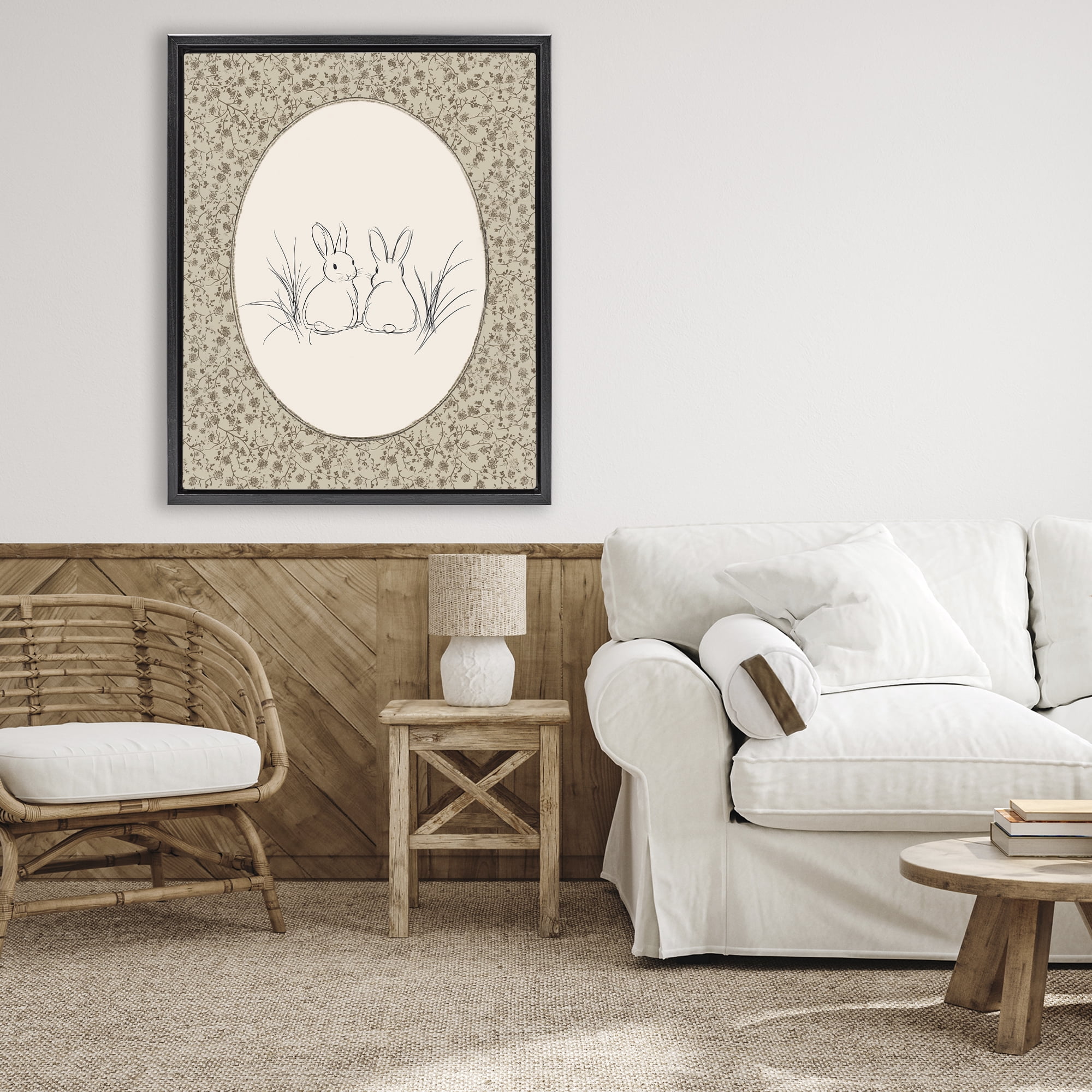 Stupell Industries Vintage Baby Bunnies Black Framed Floater Canvas Wall Art, design by Ramona Murdock