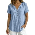 thumbnail image 4 of cocolona Summer Linen Tops for Women V Neck Short Sleeve Button Shirts Dressy Casual Loose Blouses, 4 of 5