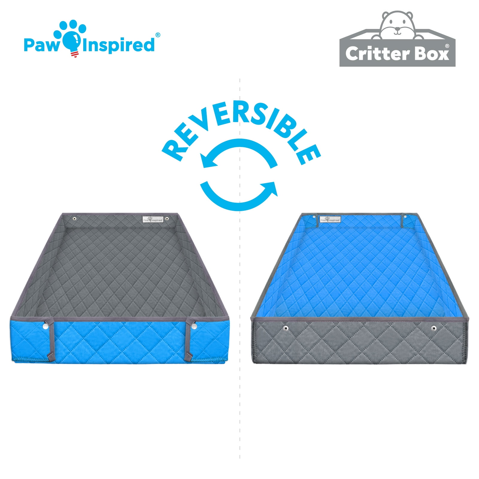 Paw Inspired Critter Box Guinea Pig Cage Liner, Washable Reversible Fleece Bedding with Raised Walls, Leakproof Waterproof Bottom (C&C 2x3, Gray/Blue)