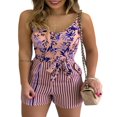 thumbnail image 1 of PENGXIANG Women Floral Print Rompers  Deep V-Neck Sleeveless Summer Short Jumpsuits with Waist Belt, 1 of 6