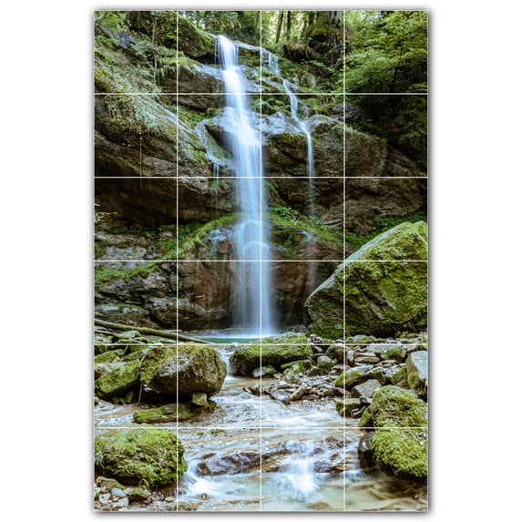 Picture-Tiles.com: Waterfalls Ceramic Tile Wall Mural WAL501087-46S. 17"W x 25.5"H using (24) 4.25" x 4.25" Ceramic Tiles-Satin Finish