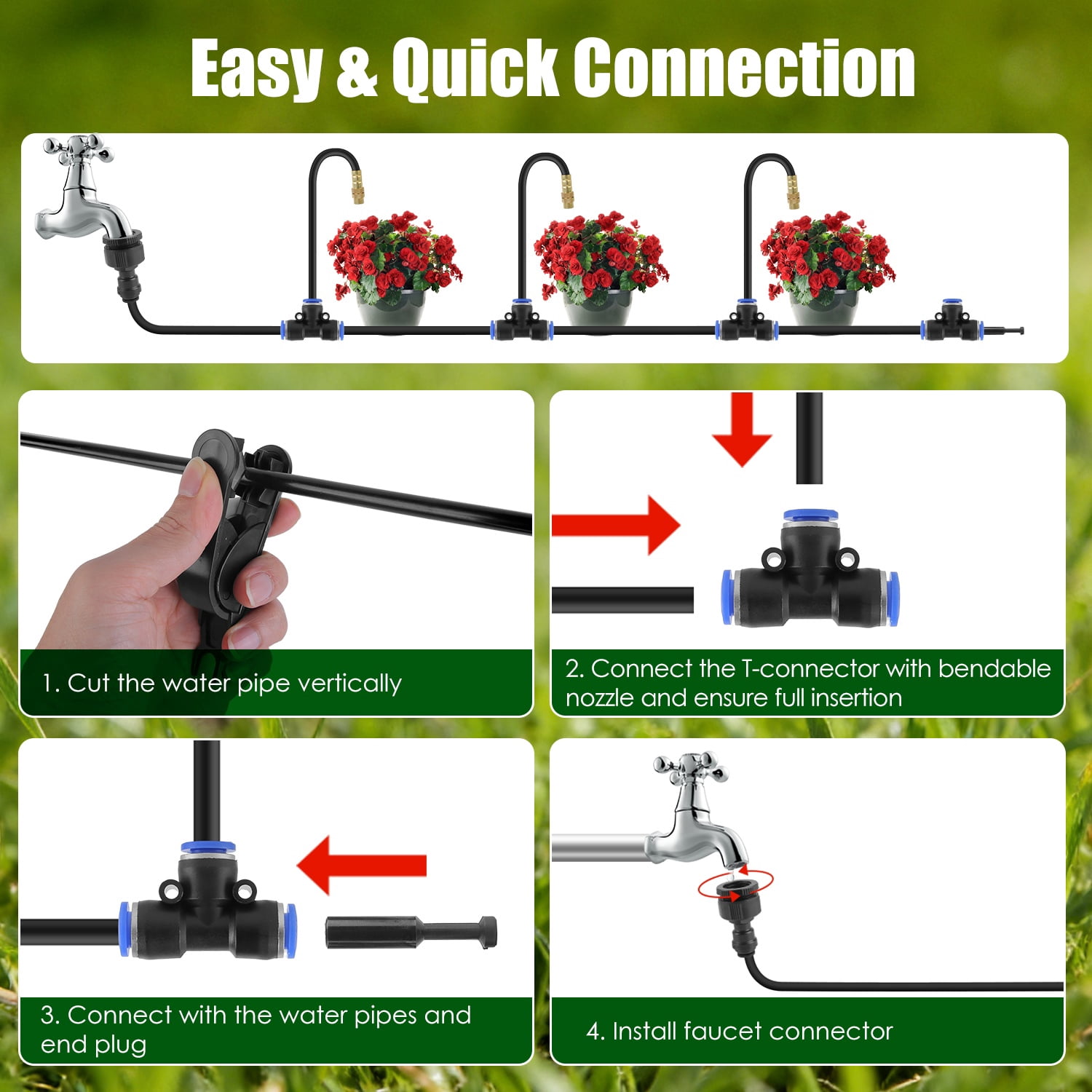 Moclever 360° Bendable Automatic Drip Irrigation System with 49ft 5/8” Tubing Hose 5/16” Faucet Connector for Greenhouse Yard Lawn