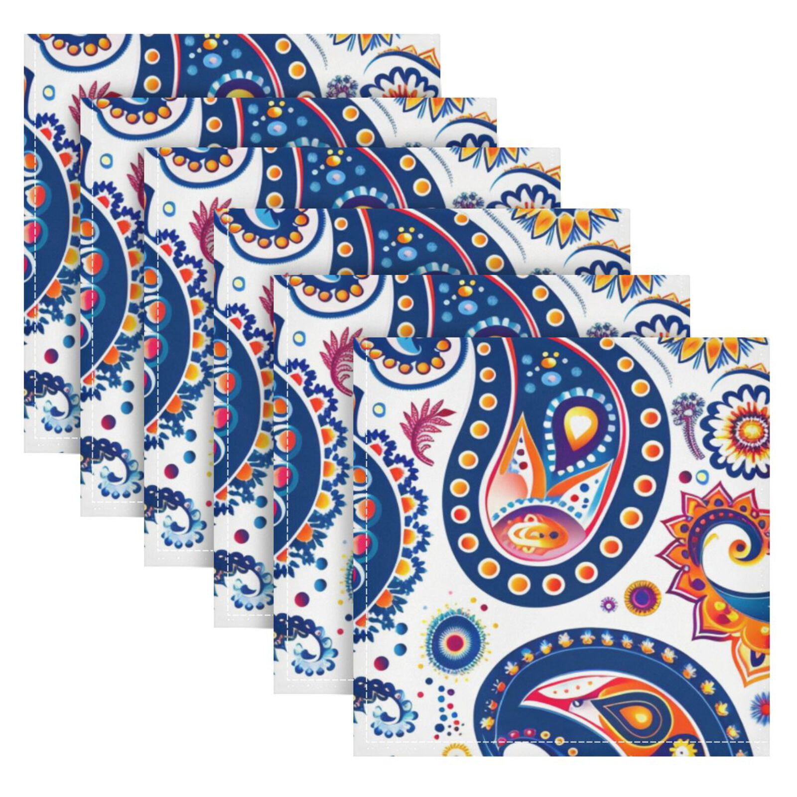 JSTEL Colorful Paisley Flower Cloth Napkins Set of 6, 20x20 Inch Washable and Reusable Napkin for Decoupage Dinner Party Everyday Use